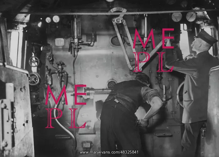 : Steam locomotive cab, 1928 : Steam locomotive cab, 1928
