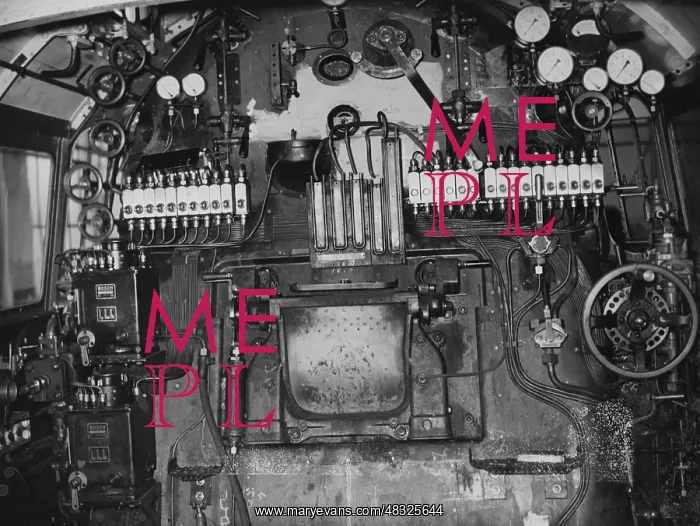 : Steam locomotive cab, 1936 : Steam locomotive cab, 1936