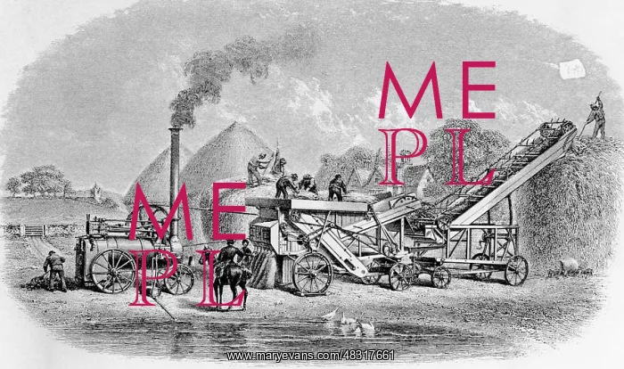 : Steam powered threshing machine, around 1850 : Steam powered threshing machine, around 1850