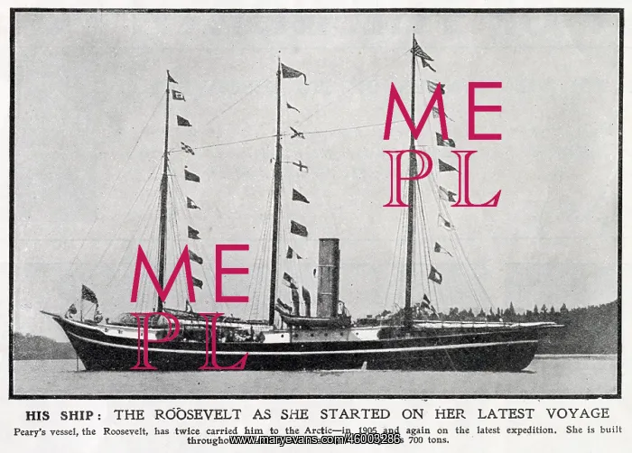 : The steam-ship Roosevelt departing for the Arctic, 1908 : The steam-ship Roosevelt departing for the Arctic, 1908