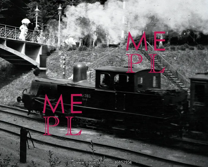 : Steam train approaching a bridge