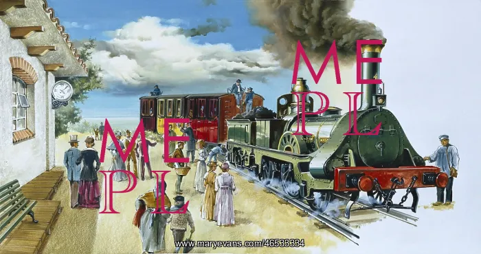 : Steam train arriving at a station at the beginning : Steam train arriving at a station at the beginning