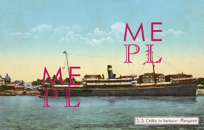 : Steamship SS Chilka in harbour, Rangoon, Burma : Steamship SS Chilka in harbour, Rangoon, Burma