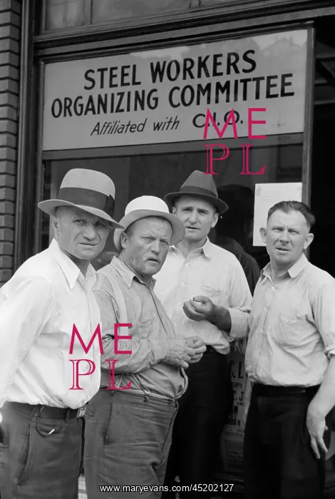 : Steelworkers at a Union storefront. The ? : Steelworkers at a Union storefront. The ?