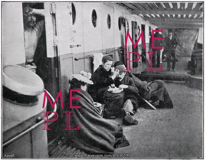 : Steerage passengers on an emigrant ship, outside cabins : Steerage passengers on an emigrant ship, outside cabins