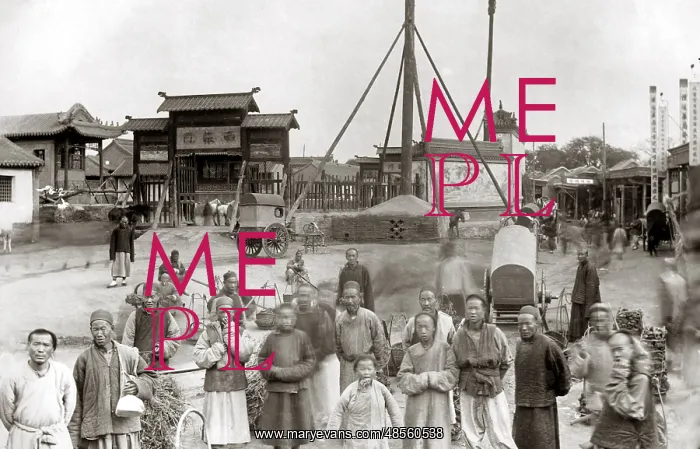  : Steet scene and crowd, Baodeng, China, circa 1890