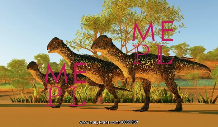 : Stegoceras dinosaurs walking together during the : Stegoceras dinosaurs walking together during the