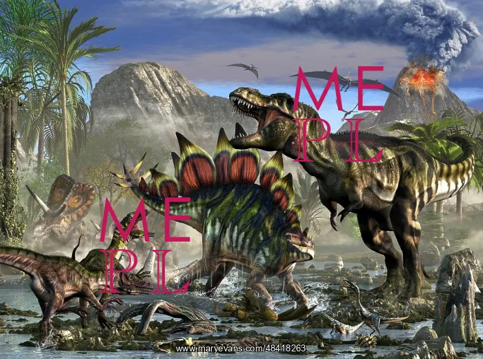 : Stegosaurus defending himself from T-Rex and some ? : Stegosaurus defending himself from T-Rex and some ?