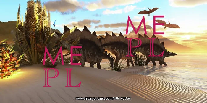 : Stegosaurus dinosaurs graze among the vegetation by a lake ? : Stegosaurus dinosaurs graze among the vegetation by a lake ?