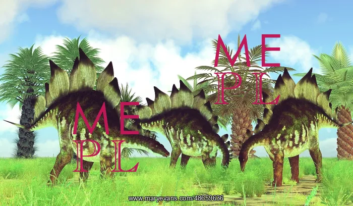 : Stegosaurus dinosaurs grazing on plants during : Stegosaurus dinosaurs grazing on plants during