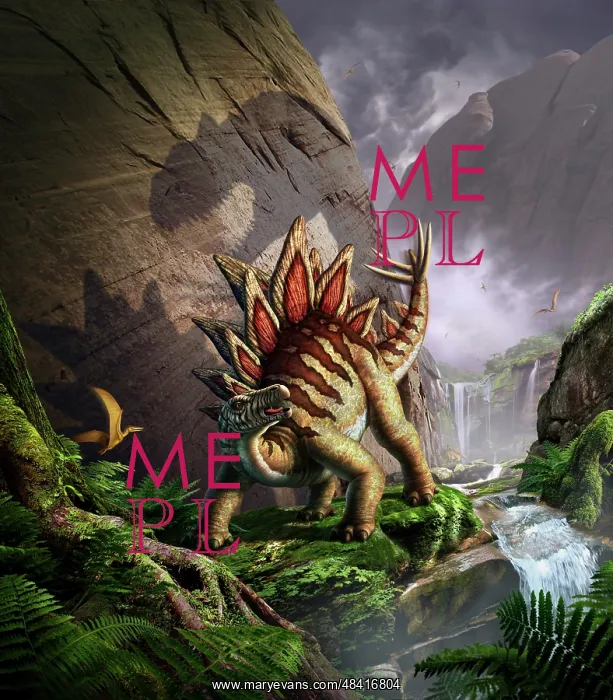 : A Stegosaurus is surprised by an Allosaurus while feeding ? : A Stegosaurus is surprised by an Allosaurus while feeding ?