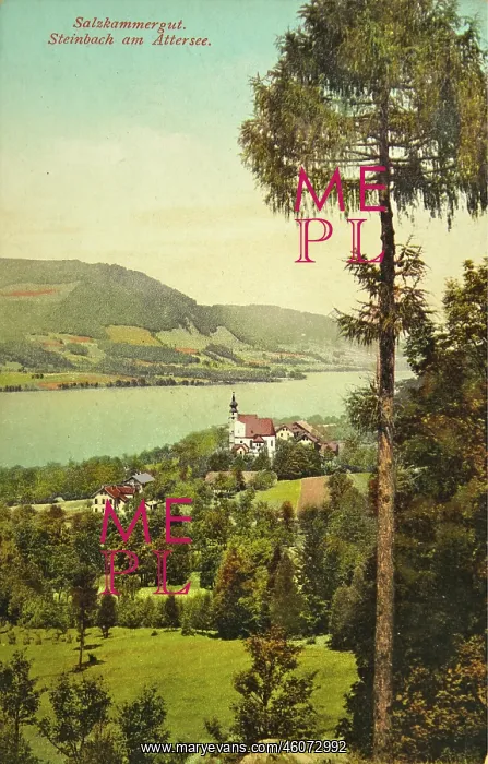 : Steinbach am Attersee. View from the hill to the : Steinbach am Attersee. View from the hill to the