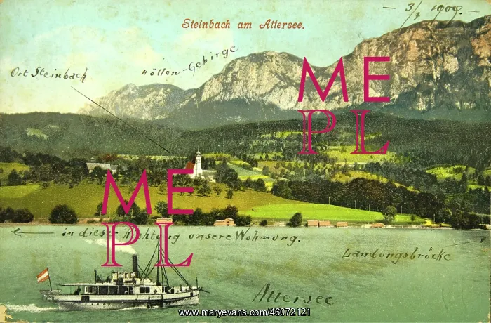 : Steinbach at Lake Attersee. In the foreground a : Steinbach at Lake Attersee. In the foreground a