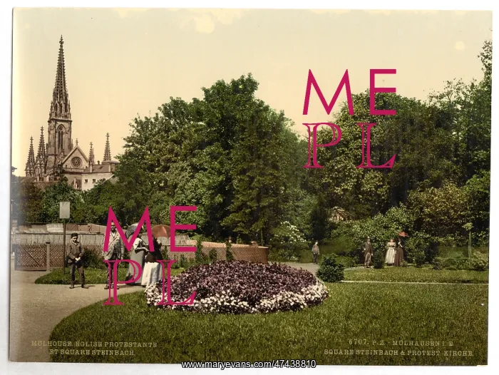 : Steinbach Square and protestant church, Mulhausen, Alsace Lo : Steinbach Square and protestant church, Mulhausen, Alsace Lo