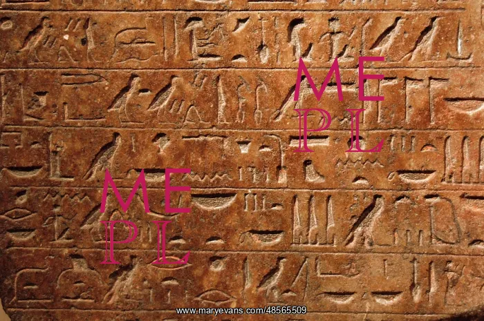 : Stele with a hymn to Amun. Detail of hieroglyphic writing. E : Stele with a hymn to Amun. Detail of hieroglyphic writing. E