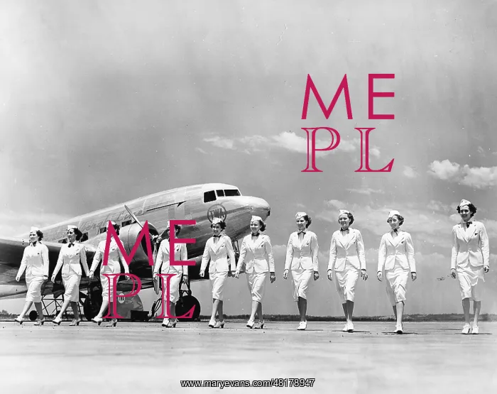 : Stewardesses of the American TWA in front of a Douglas DC 3 : Stewardesses of the American TWA in front of a Douglas DC 3