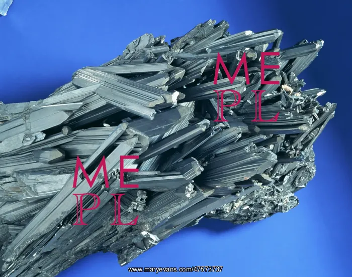 : Stibnite (antimony sulphide) is a metallic mineral with fine, long crystal clusters : Stibnite (antimony sulphide) is a metallic mineral with fine, long crystal clusters