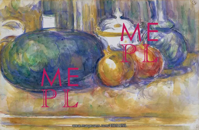 : Still-Life with a Watermelon and Pomegranates, by Cezanne : Still-Life with a Watermelon and Pomegranates, by Cezanne