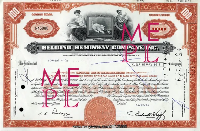  : Stock Share Certificate - Belding Hemingway Company Inc