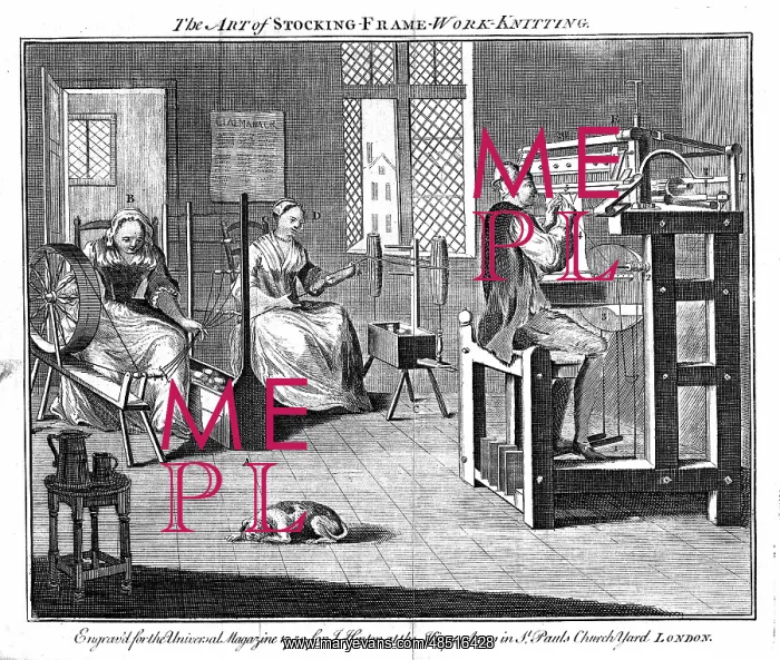 : Stocking Frame Workshop, showing women winding : Stocking Frame Workshop, showing women winding