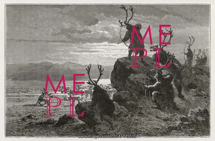 : Stone Age men hunting reindeer : Stone Age men hunting reindeer