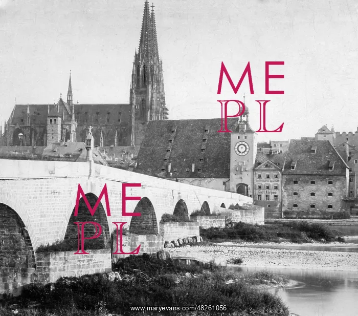 : Stone bridge in Regensburg, around 1900 : Stone bridge in Regensburg, around 1900