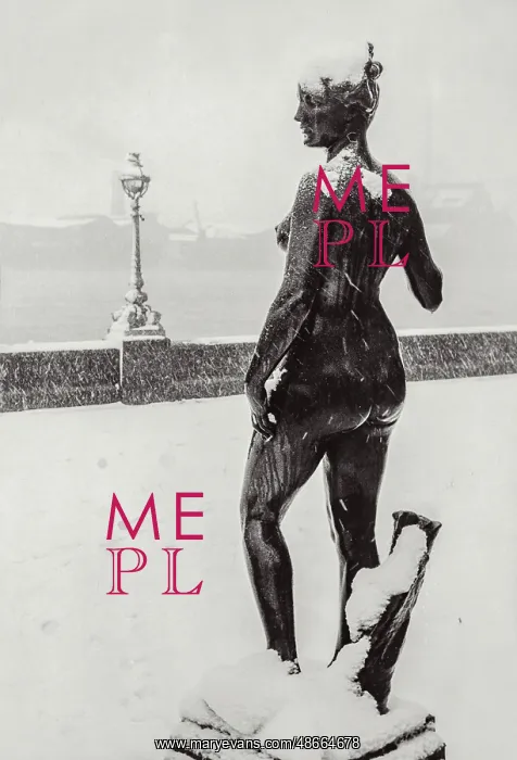 : Stone statue, nude, in snow London : Stone statue, nude, in snow London