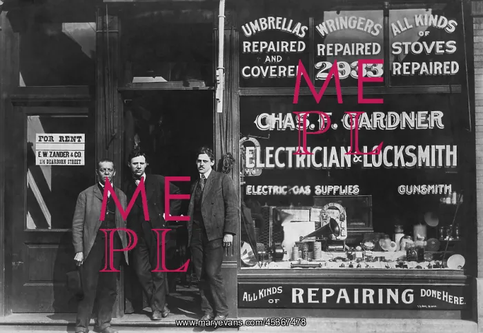 : Storefront of Chas. F. Gardner Electrician and Locksmith : Storefront of Chas. F. Gardner Electrician and Locksmith