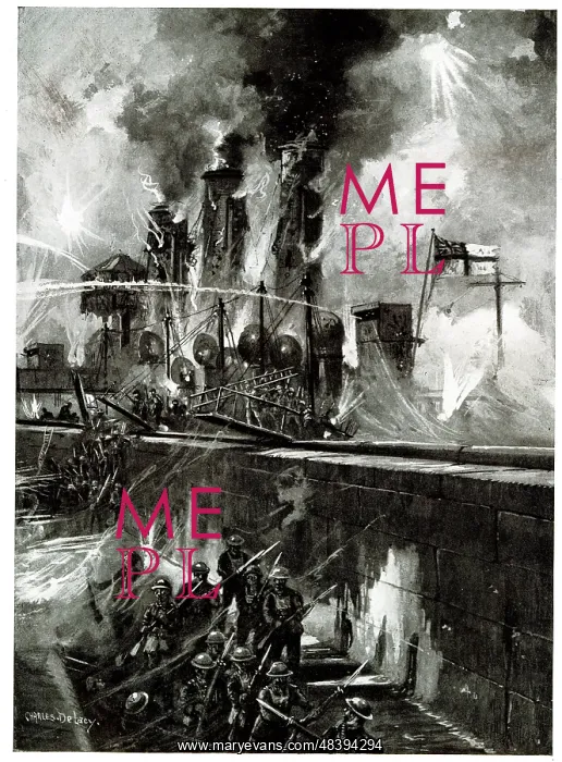 : Storming the Mole at Zeebrugge from HMS Vindictive, WW1 : Storming the Mole at Zeebrugge from HMS Vindictive, WW1