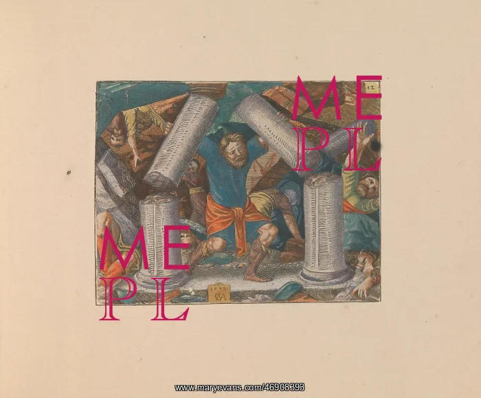 : The Story of Samson, 1549, Hand-colored engravings : The Story of Samson, 1549, Hand-colored engravings