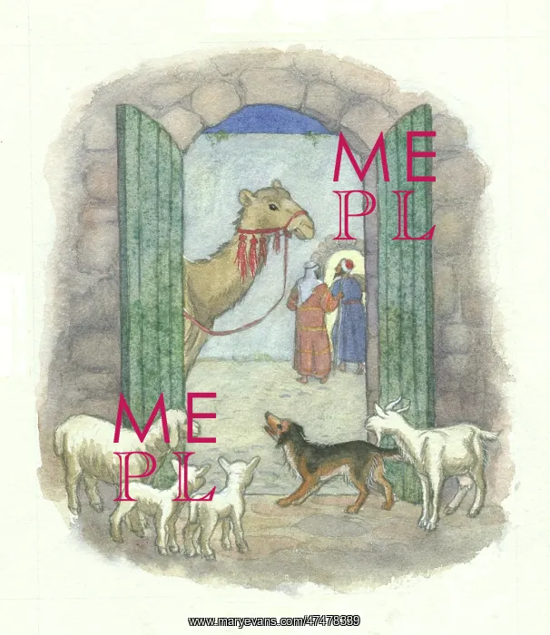 : Strangers in the Stable - animals at doorway : Strangers in the Stable - animals at doorway