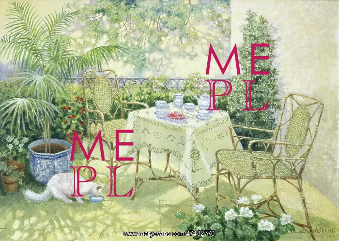 : Strawberries for Tea ' garden scene : Strawberries for Tea ' garden scene