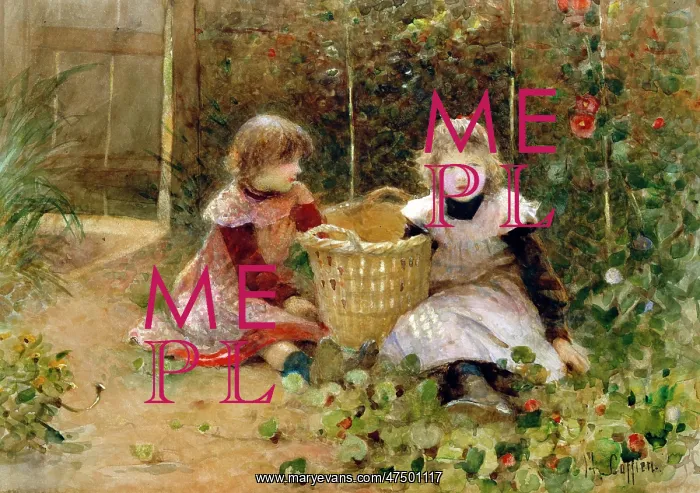 : The Strawberry Patch ' with two little girls : The Strawberry Patch ' with two little girls