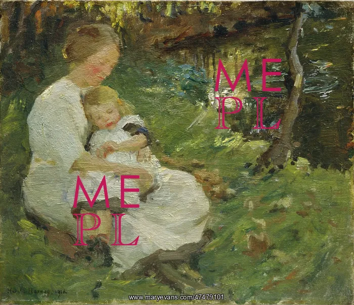 : By the Stream, Lamorna ' mother and child : By the Stream, Lamorna ' mother and child