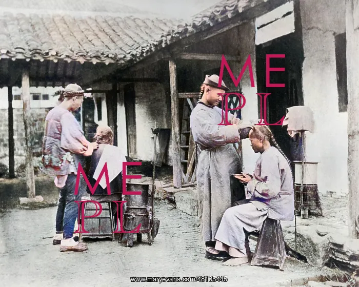 : Street barbers at work, China : Street barbers at work, China