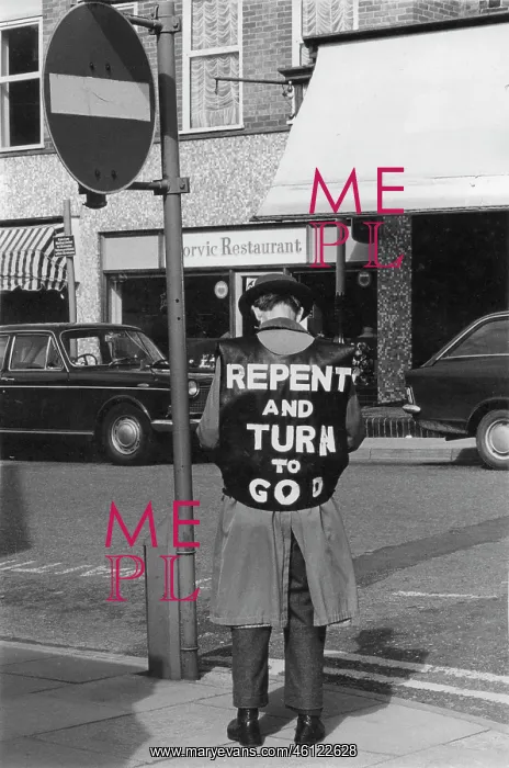 : Street preacher with repent gillet : Street preacher with repent gillet