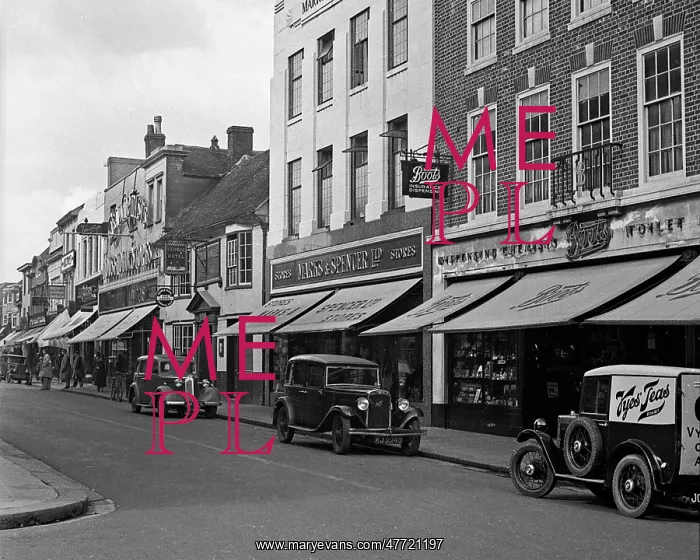 : Street scene with chain stores : Street scene with chain stores
