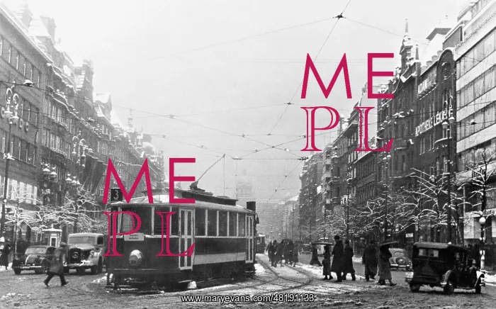 : A street scene in Prague, 1940 : A street scene in Prague, 1940