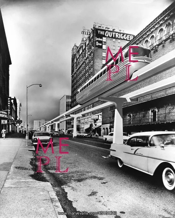 : Street Scene Showing Overhead Monorail System, Seattle, WA : Street Scene Showing Overhead Monorail System, Seattle, WA