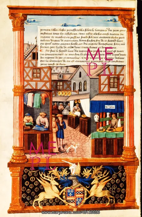 : A street of shops including a tailor and a barber : A street of shops including a tailor and a barber