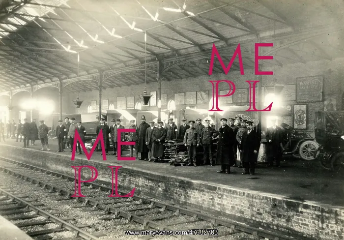: Stretcher bearers waiting for ambulance train arrival : Stretcher bearers waiting for ambulance train arrival