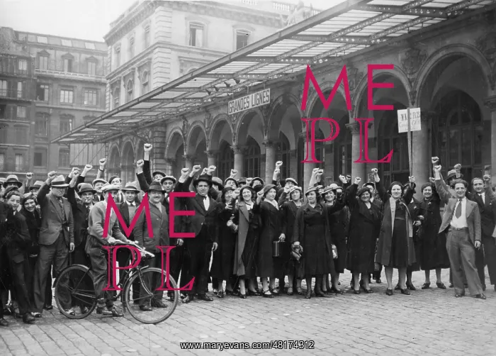 : Striking workers in Paris, 1936 : Striking workers in Paris, 1936