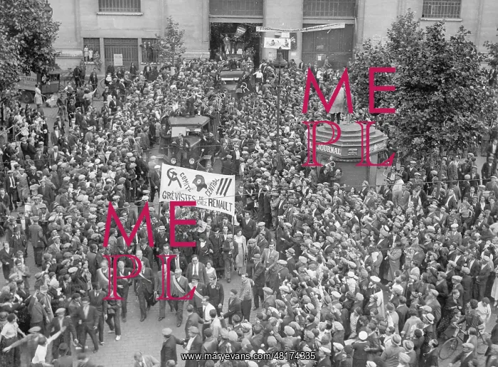 : Striking workers at Renault in Paris, 1936 : Striking workers at Renault in Paris, 1936