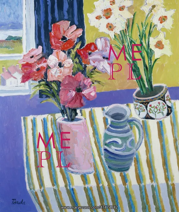 : Striped Tablecloth ' flowers in a vase : Striped Tablecloth ' flowers in a vase
