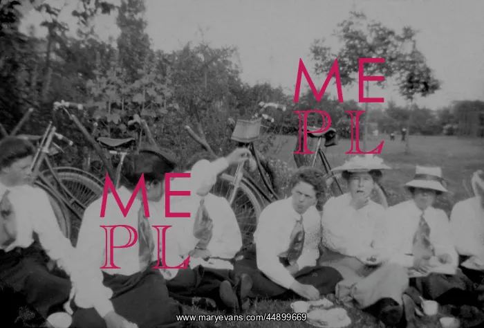 : Students with bicycles having a picnic : Students with bicycles having a picnic