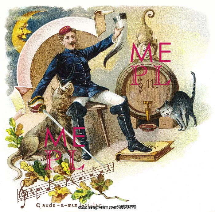 : students, student drinking and singing, lithograph : students, student drinking and singing, lithograph