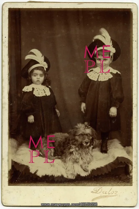 : Studio portrait, two children with dog : Studio portrait, two children with dog