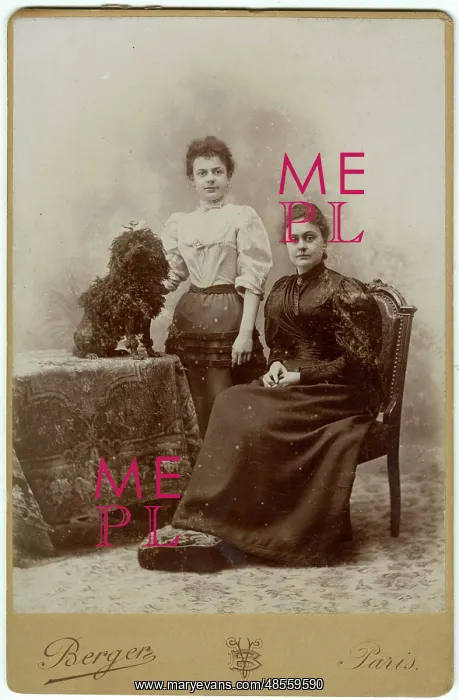: Studio portrait, two women with poodle dog : Studio portrait, two women with poodle dog