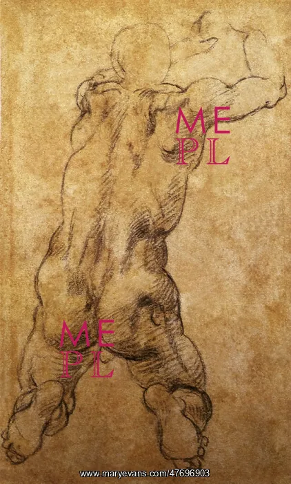 : Study of a Male Nude Kneeling by Michaelangelo : Study of a Male Nude Kneeling by Michaelangelo