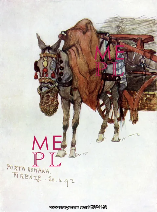 : Study of a mule with decorated harness and rope nose-bag : Study of a mule with decorated harness and rope nose-bag